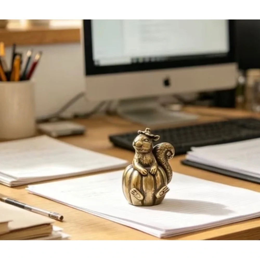 Brass Pumpkin Squirrel Figure Gold Miniature Decor New